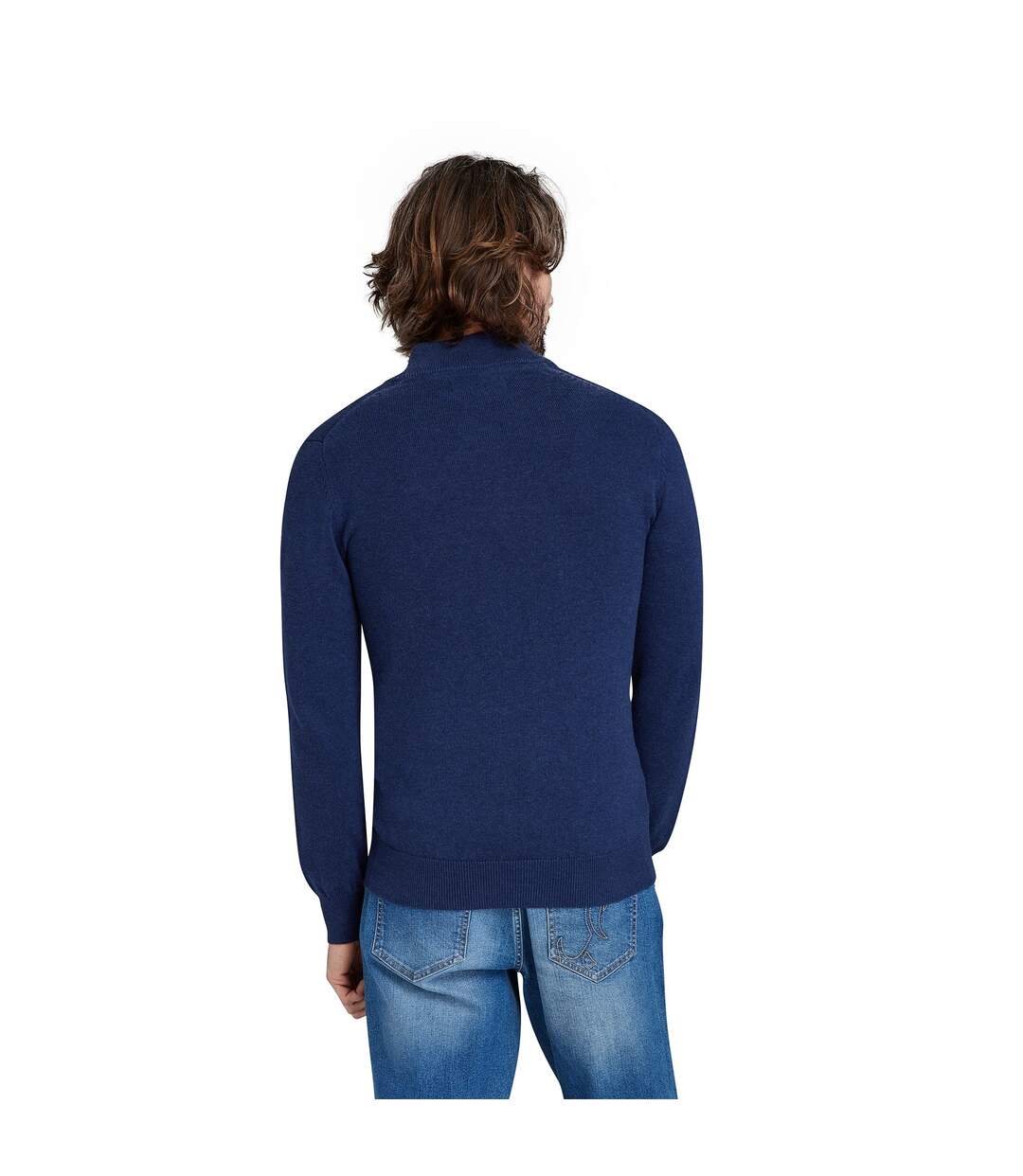 Mens knitted quarter zip classic sweatshirt navy Raging Bull