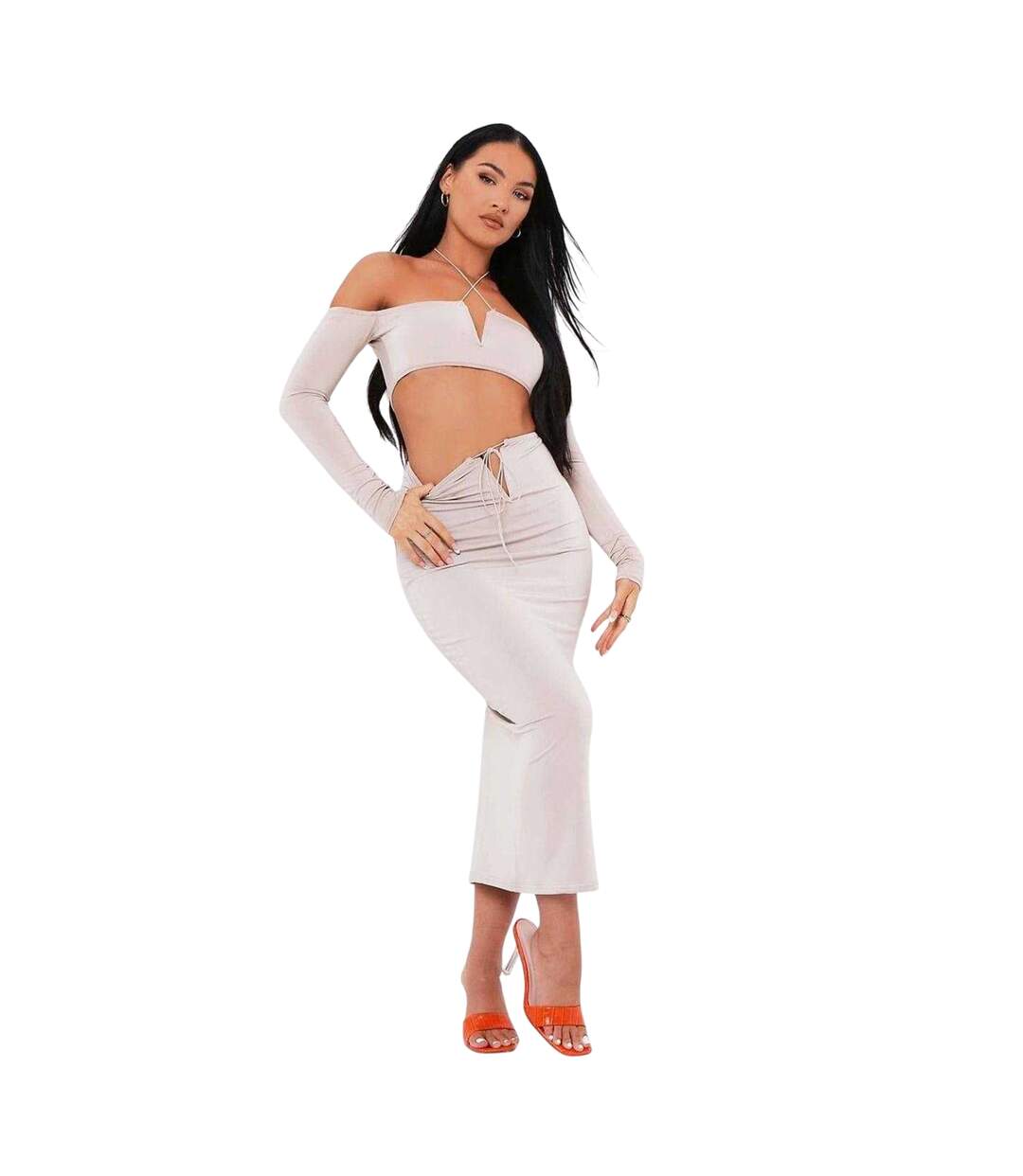 Jupe Mi-longue Femme Beige Missy Empire-1