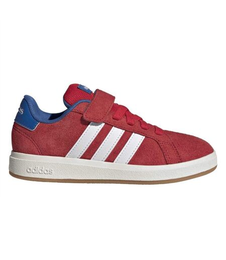Childrens/kids Grand Court Leather Flat Trainers Ruby Red Adidas