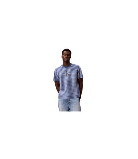 Mens Jeans Stripes Rib Knit T-shirt Dark Denim Calvin Klein