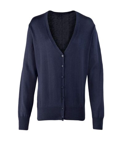 Premier Womens/Ladies Button Through Long Sleeve V-neck Knitted Cardigan (Navy) - UTRW1133