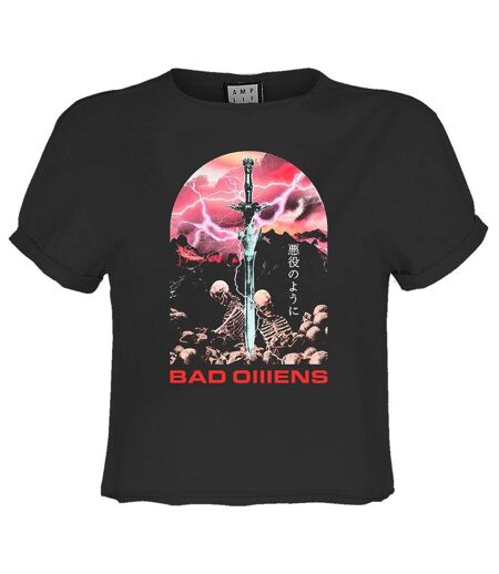 Womens/ladies Fantasy Sword Bad Omens Crop T-shirt Charcoal Amplified