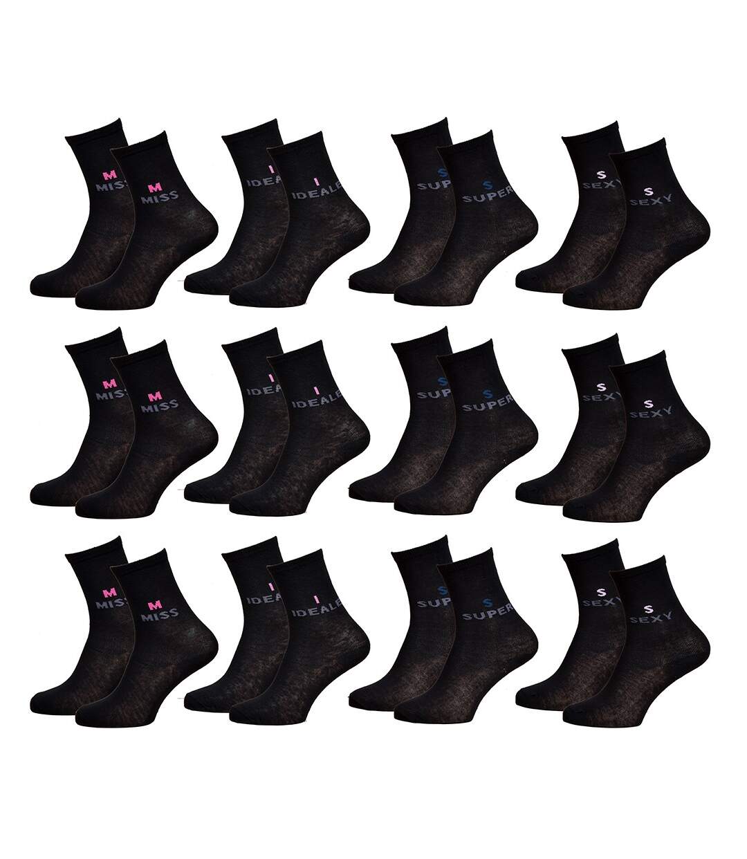 Chaussettes Femme Fantaisie Confort Coton Majoritaire Pack de 12 Paires Message-1
