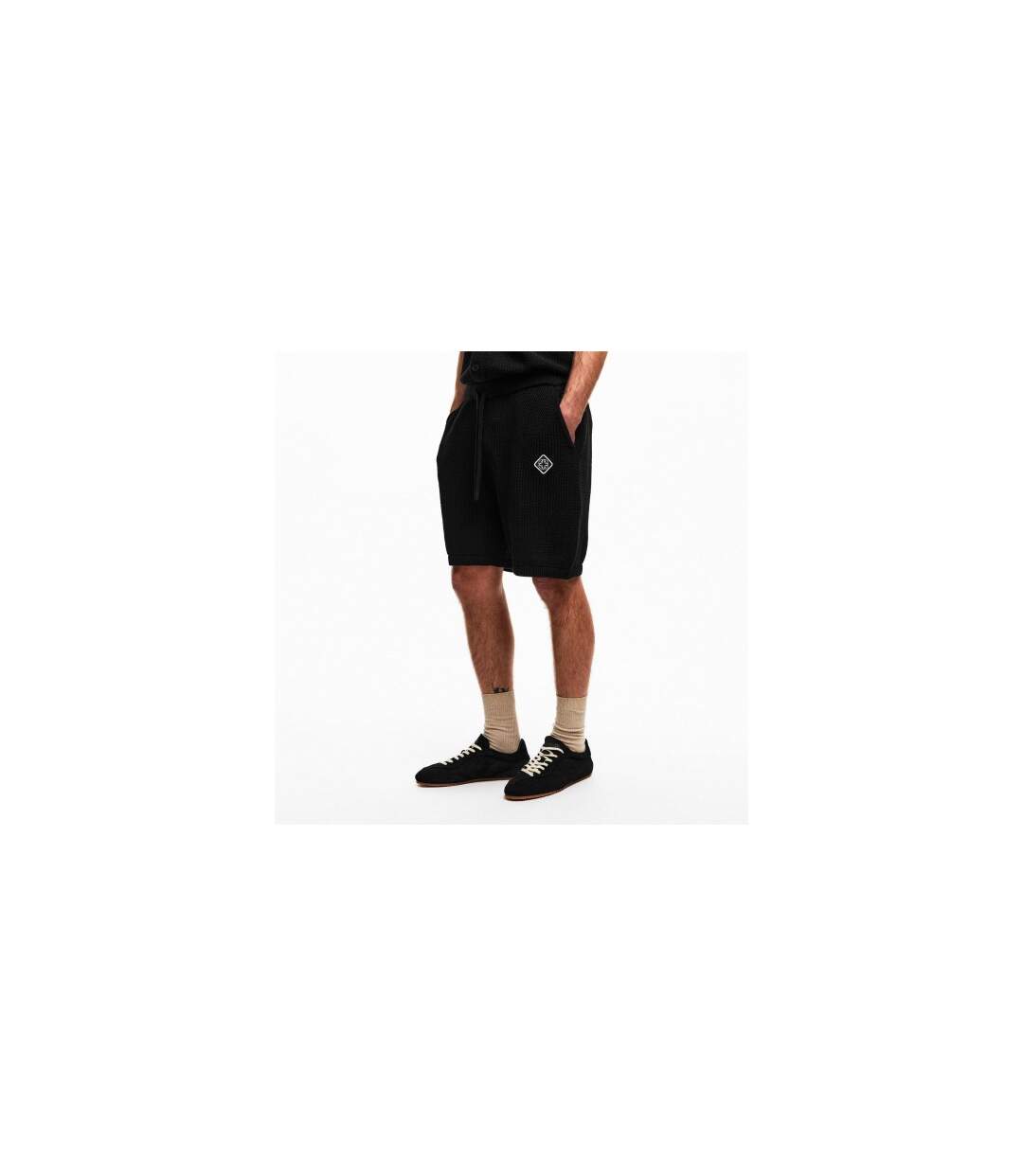 Mens Knitted Logo Shorts Black Belier-1