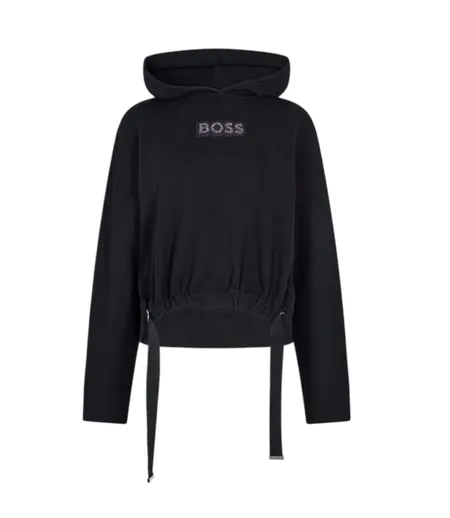 Sweat À Capuche Avec Cordons Motif/style Strass Femme Noir Boss