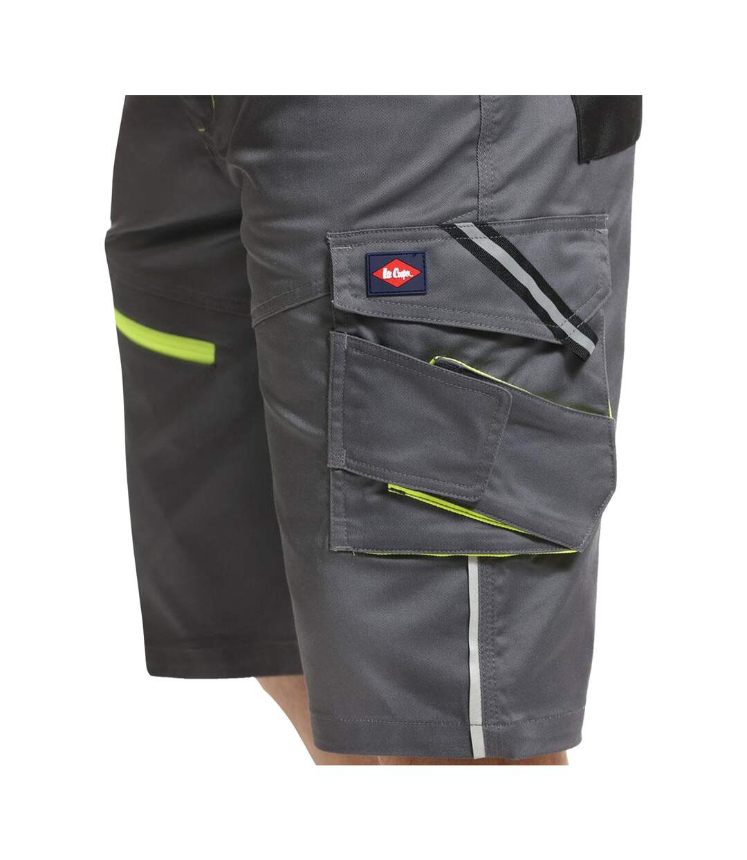 Mens Stretch Reflective Multi Pocket Cargo Shorts Grey Black Lee Cooper-4