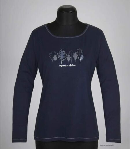 MAYFLOWER NOBODY1 – Tee-shirt manches longues marine à détails brillants pour un look chic et décontracté