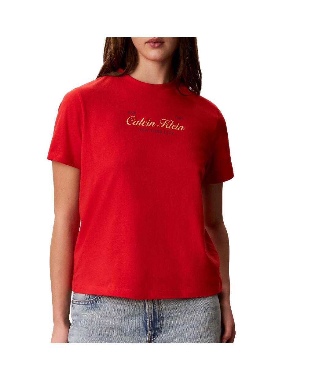 T-Shirt rouge femme calvin klein jeans classic script-1