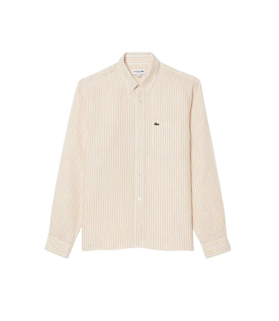 Mens Striped Linen Regular Button-down Shirt White Lacoste-2
