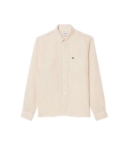 Mens Striped Linen Regular Button-down Shirt White Lacoste