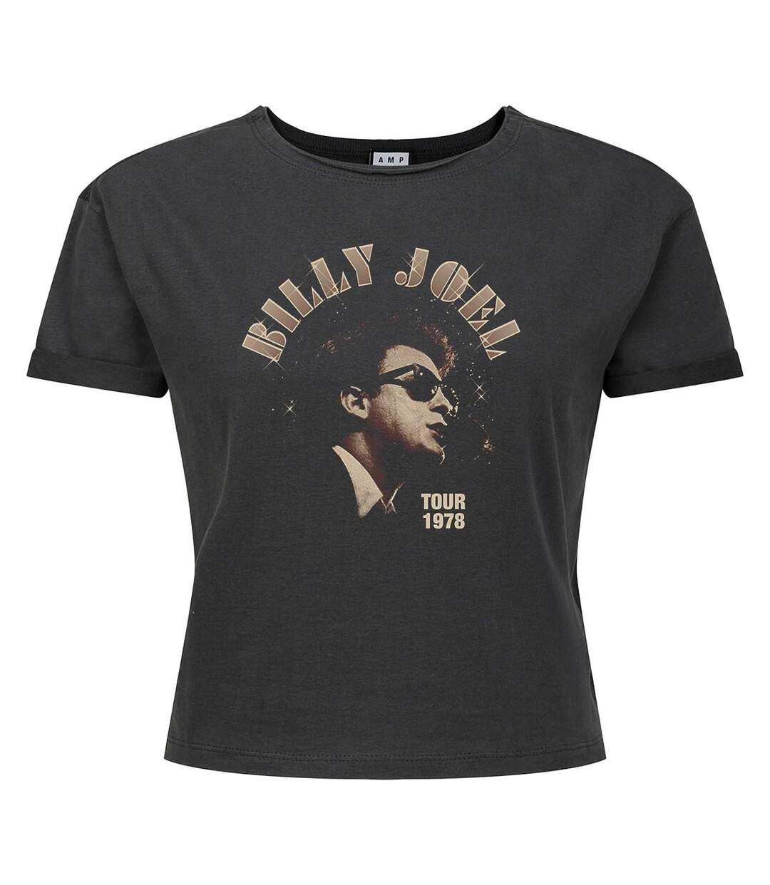 Amplified Womens/ladies Tour 1978  Crop Top Charcoal Billy Joel-1