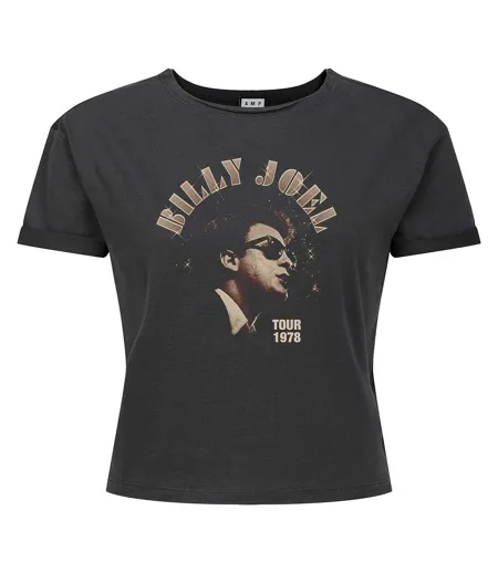 Amplified Womens/ladies Tour 1978  Crop Top Charcoal Billy Joel