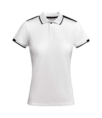 Womens/ladies tamil short-sleeved sports polo shirt white/solid black Roly