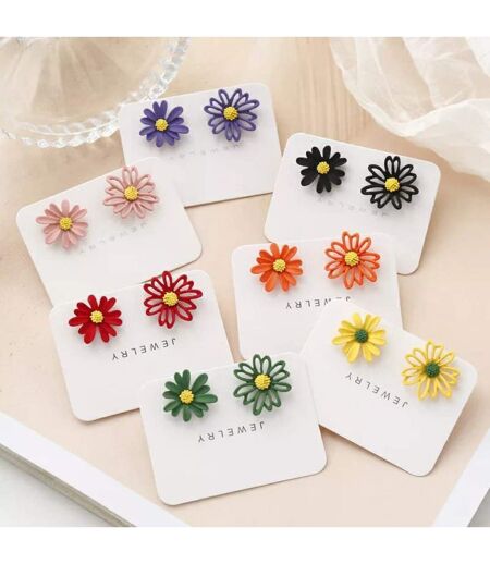 Colourful Daisy Sun Flower Summer Floral Dainty Boho Nature Stud Earrings