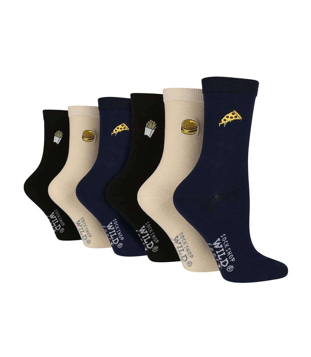 Wildfeet - 6 Paires Femme Chausettes Noires Coton Brodées Fantaisie-1