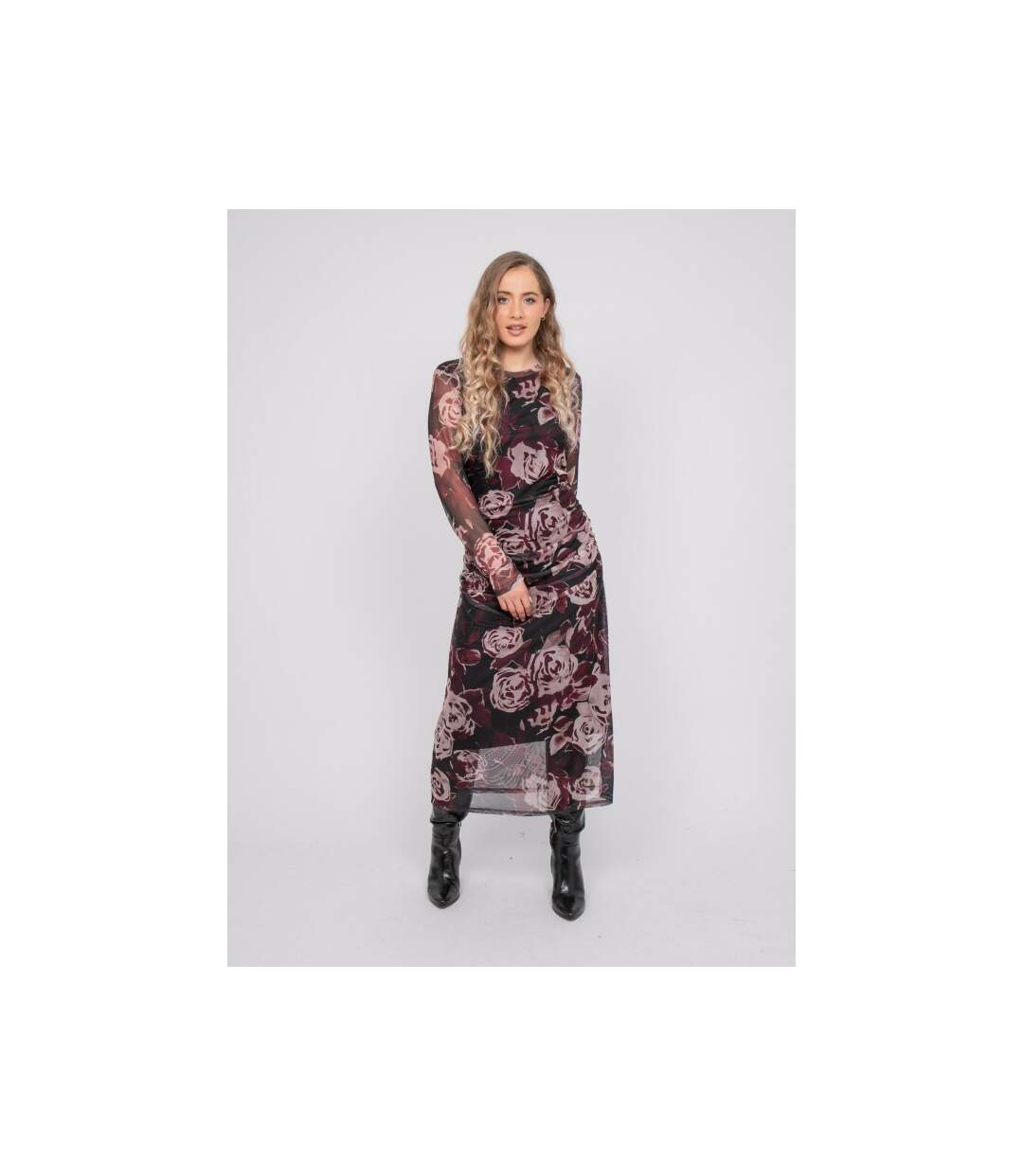 Robe longue en mesh motif roses IRMA - Dona X Lisa-4