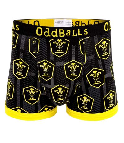OddBalls Mens Alternate Welsh Rugby Union Boxer Shorts (Black/Yellow) - UTOB190