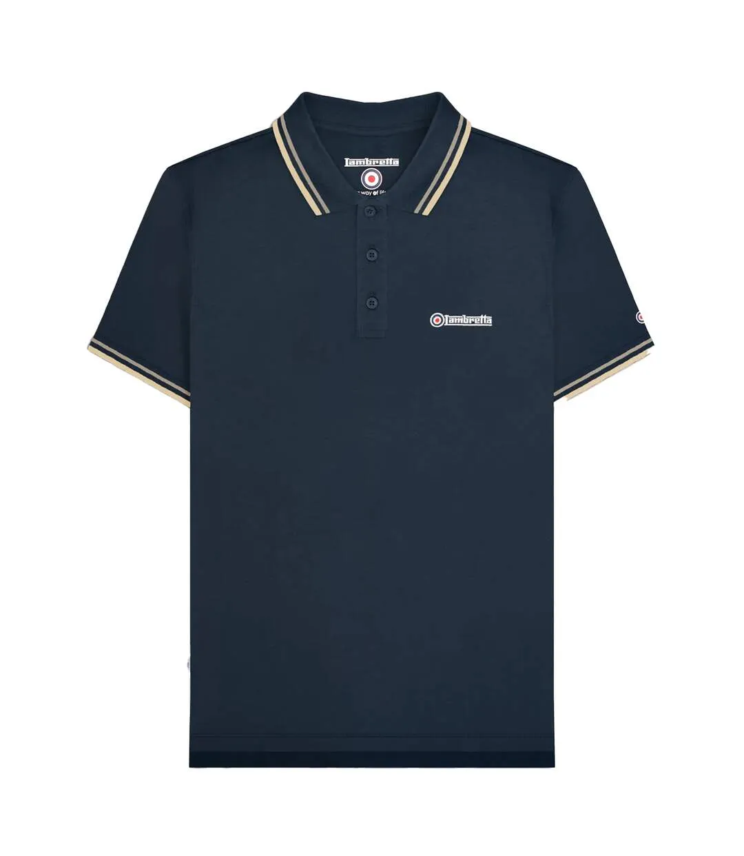 Polo Motif/style Rayure Contrastée Sur Bord Homme Bleu Marine Foncé Lambretta-1