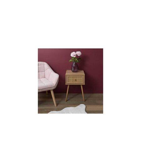 Table de chevet Bali avec 1 tiroir en rotin et panneaux de particules - Beige