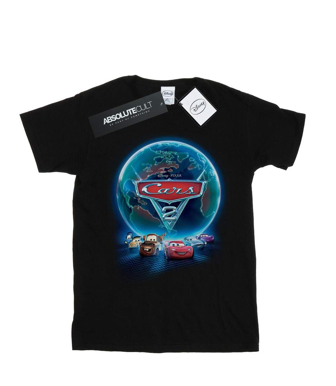 Disney Femme/Ladies Cars Globe Movie Poster Cotton Boyfriend T-Shirt (Noir) - UTBI16203-1