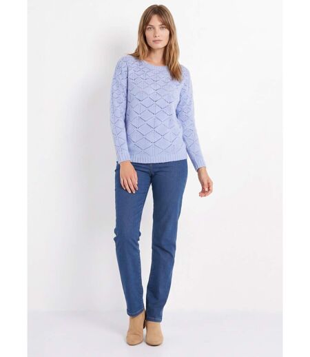 Pull court ajouré col rond manches longues