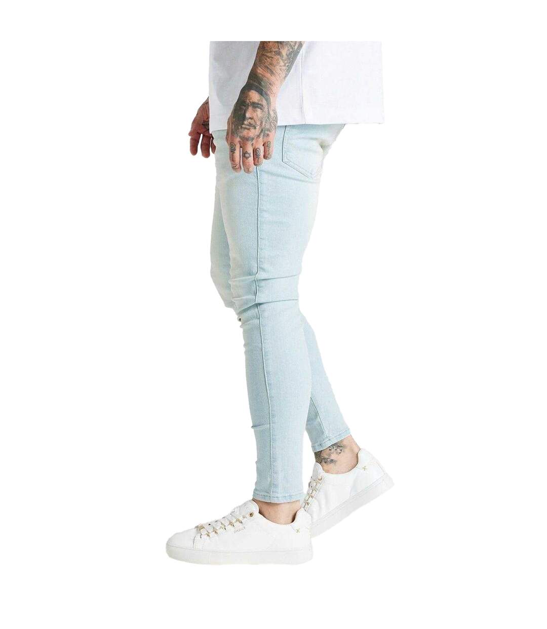 Mens Light Wash Skinny Jeans Blue SikSilk-4