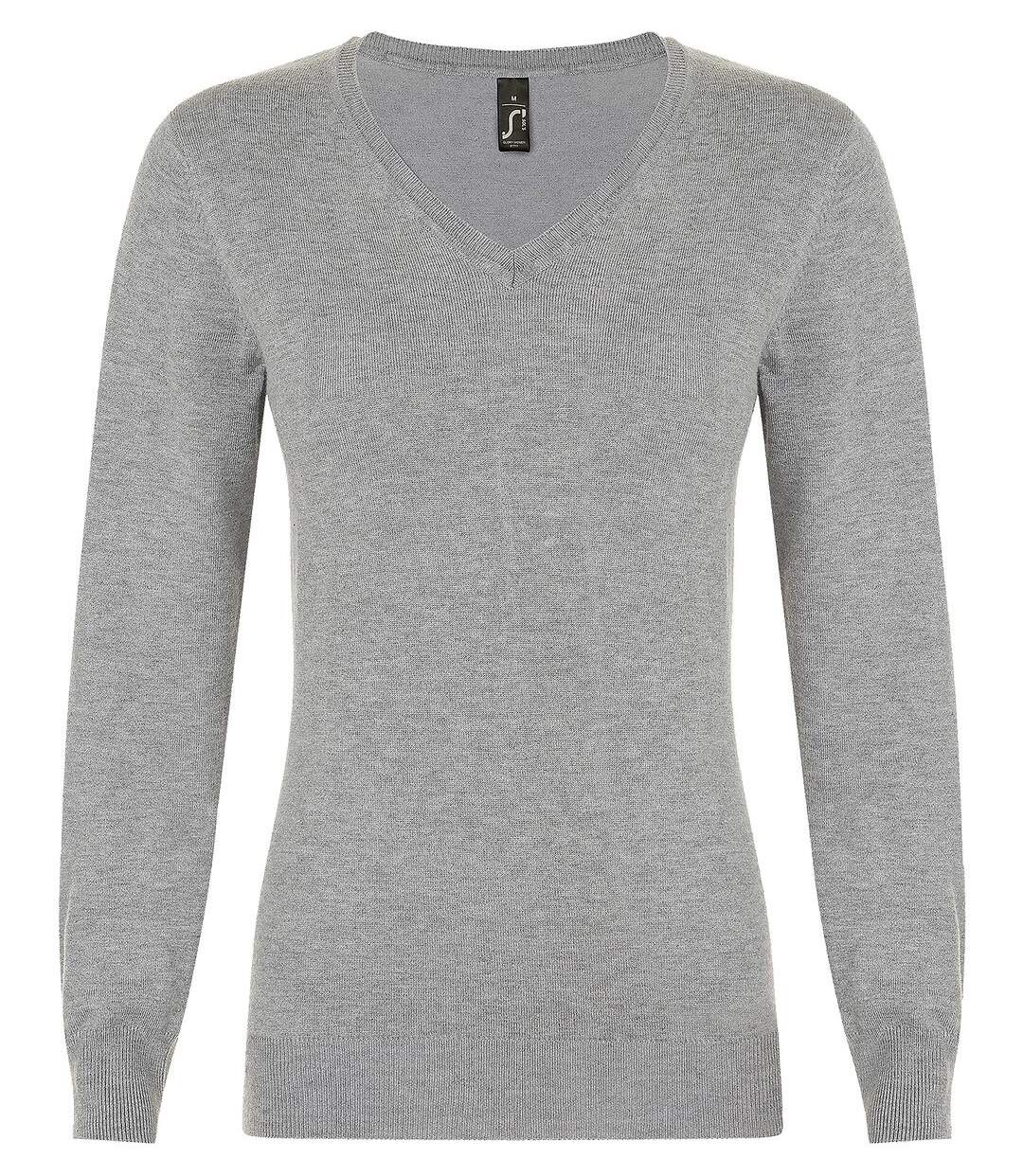 Pull classique col V - Femme - 01711 - gris chiné