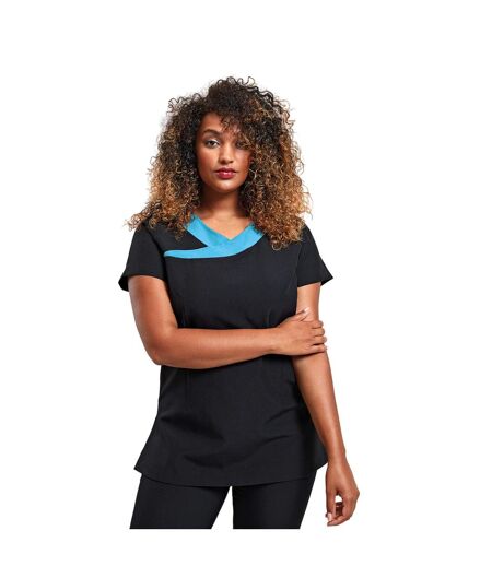 Premier Womens/Ladies Ivy Short-Sleeved Tunic (Black/Turquoise) - UTPC7253