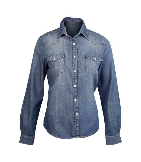 Womens/ladies Long-sleeved Shirt Blue Jean Kariban