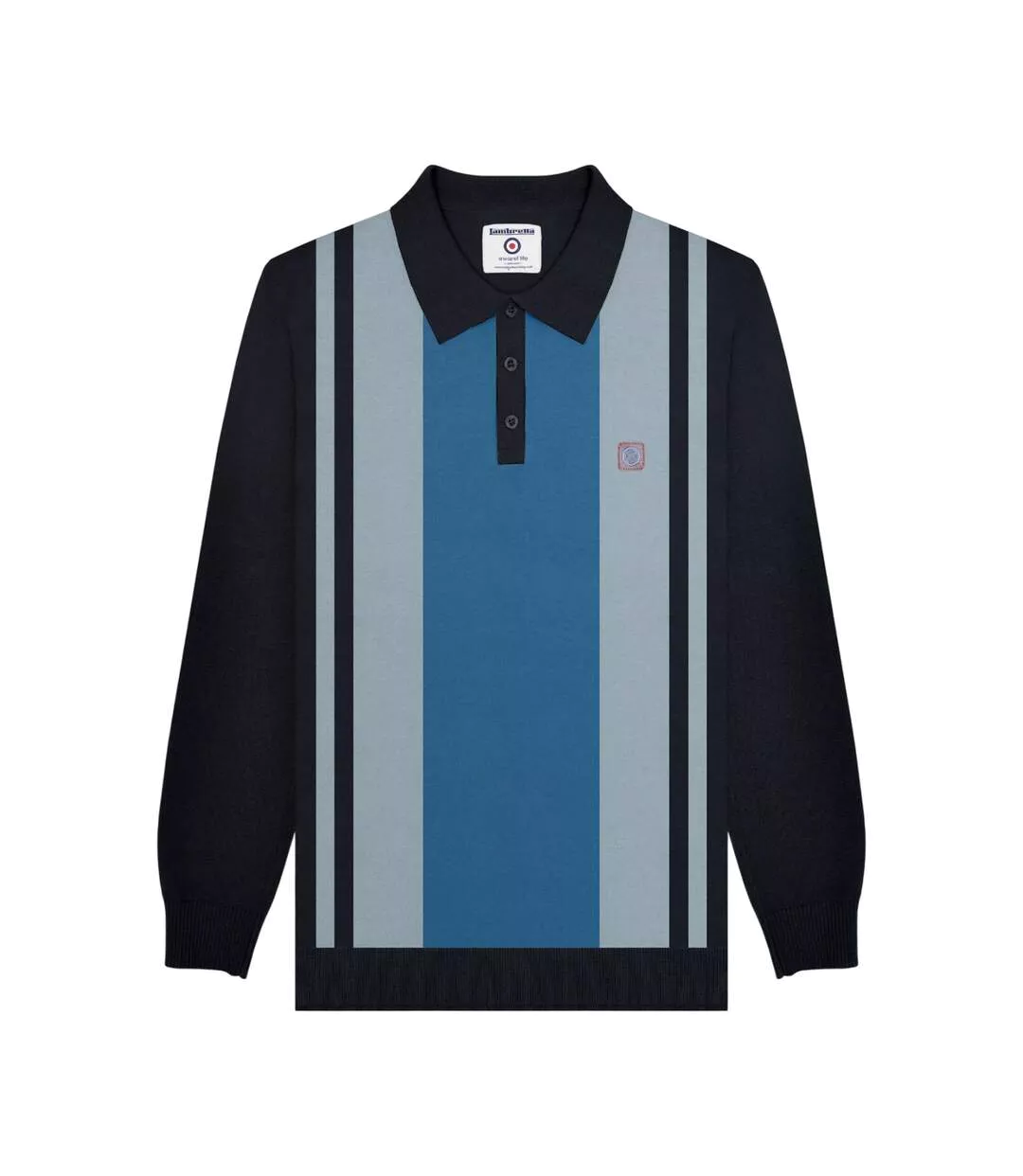 Polo Manches Longues Motif Rétro Aw25 Homme Bleu Marine Gris Lambretta-2