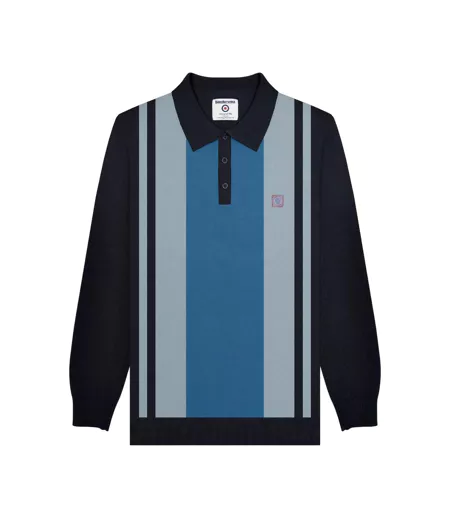 Polo Manches Longues Motif Rétro Aw25 Homme Bleu Marine Gris Lambretta