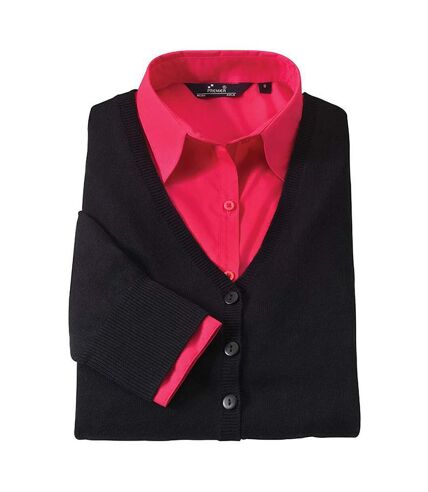 Premier Womens/Ladies Button Through Long Sleeve V-neck Knitted Cardigan (Black) - UTRW1133