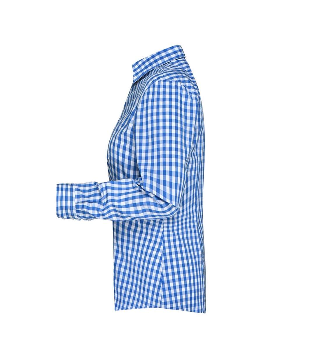 Blouse Motif/style À Carreaux Femme Bleu Roi Blanc James And Nicholson-4