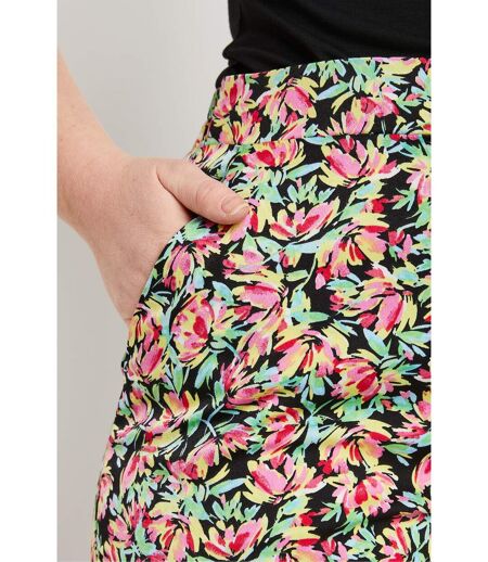 Pantalon taille semi-élastiquée satin fleuri