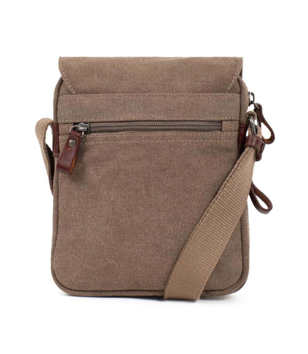 Sacoche bandoulière homme en toile et cuir beige - multi-poches, poignée et bandoulière réglable-2