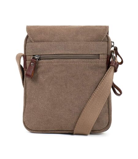 Sacoche bandoulière homme en toile et cuir beige - multi-poches, poignée et bandoulière réglable