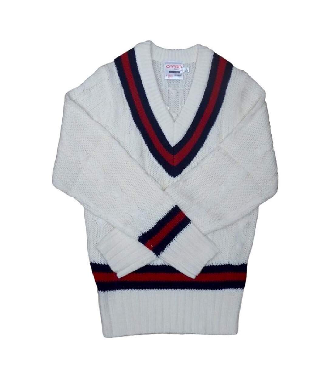 Pull homme blanc cassé/marine/rouge Carta Sport-1