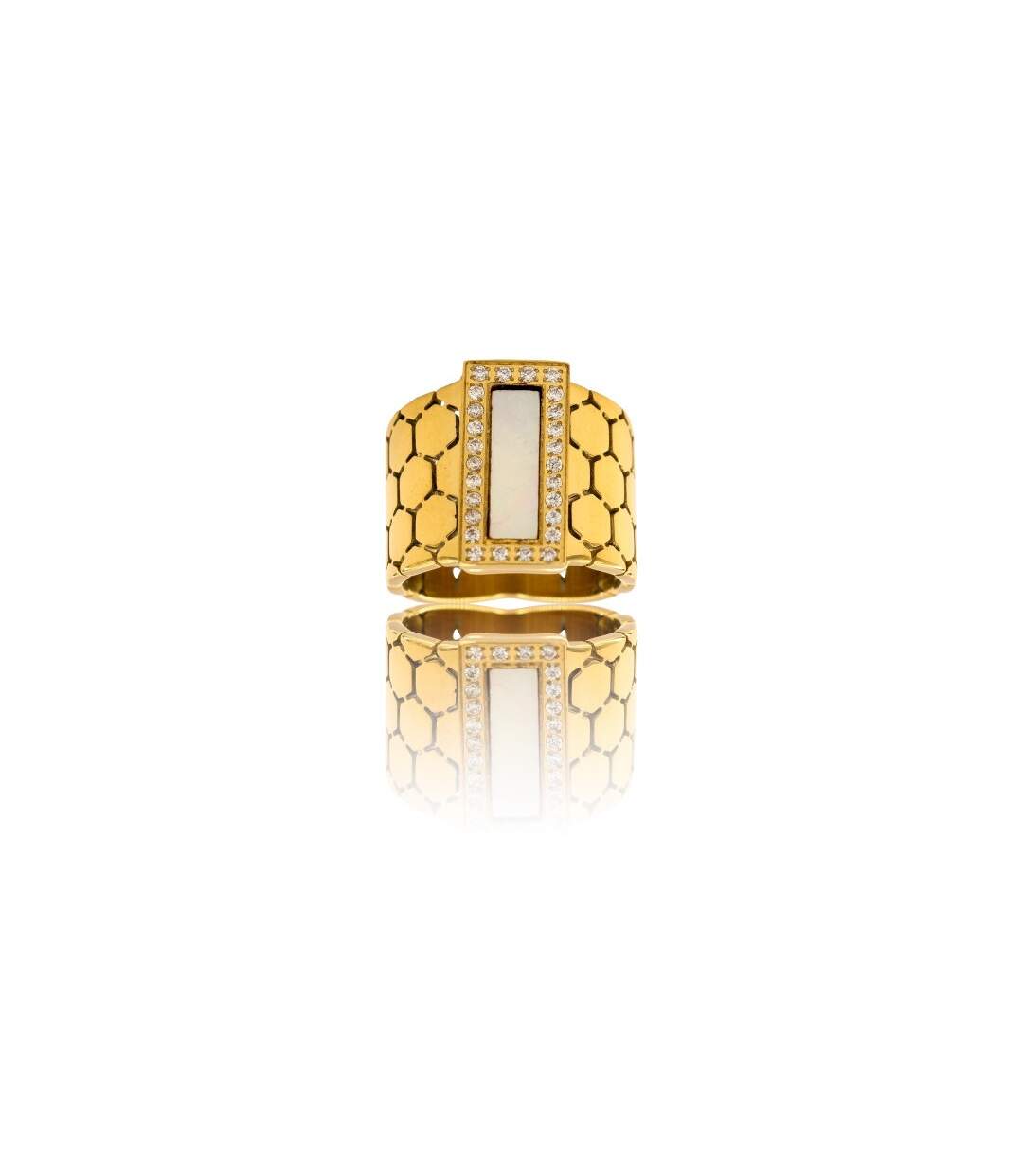 Magnifique Bague Femme Acier Doré Ornée Zirconium-1