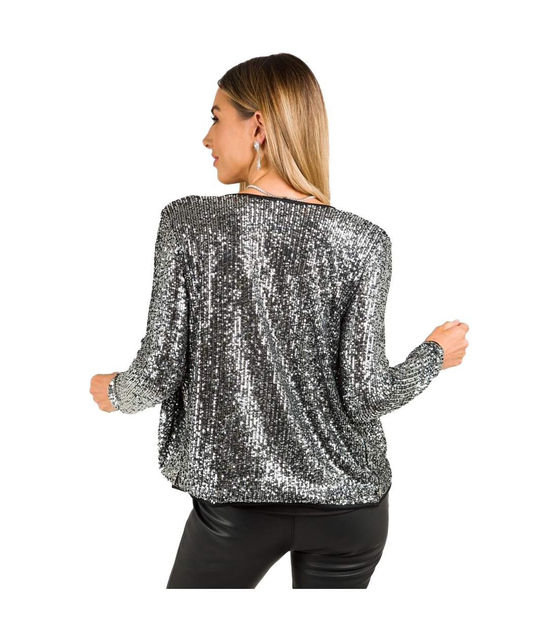 Womens/ladies sequin long-sleeved jacket silver Krisp-2