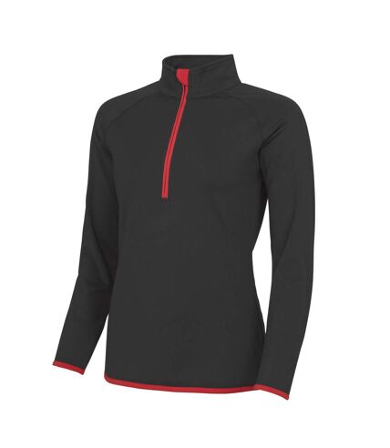 AWDis Just Cool Womens/Ladies Half Zip Sweatshirt (Jet Black/ Fire Red) - UTRW4816