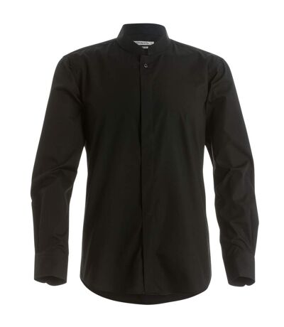Kustom Kit Mens Mandarin Collar Fitted Long Sleeve Corporate Shirt (Black)