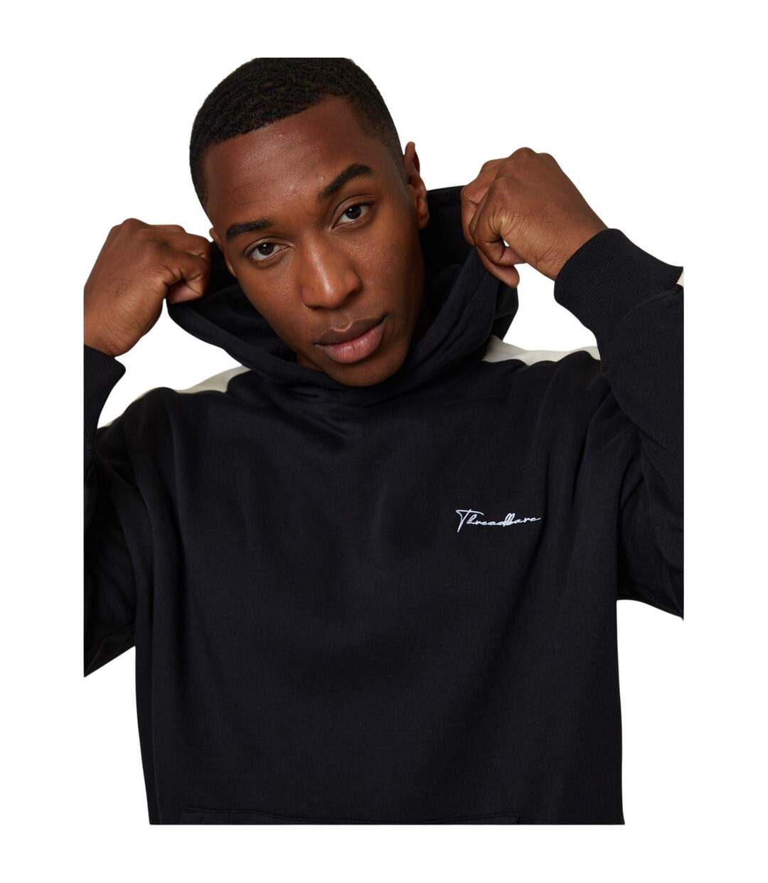 Mens Stripe Detail Hoodie Black Threadbare-3