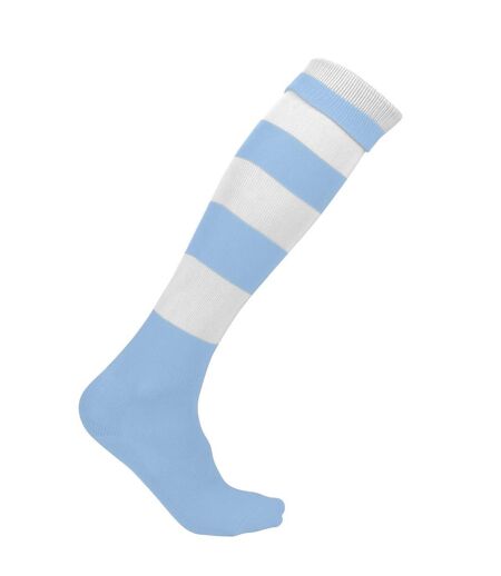 chaussettes sport rayées - PA021 - bleu ciel et blanc