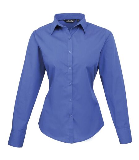 Premier Womens/Ladies Poplin Long Sleeve Blouse / Plain Work Shirt (Royal) - UTRW1090