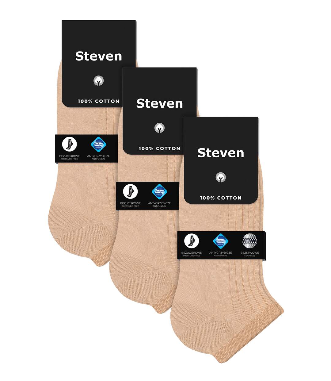 Steven - 3 Paires Homme Chaussettes Courtes Coton | Chaussettes Basses Unies