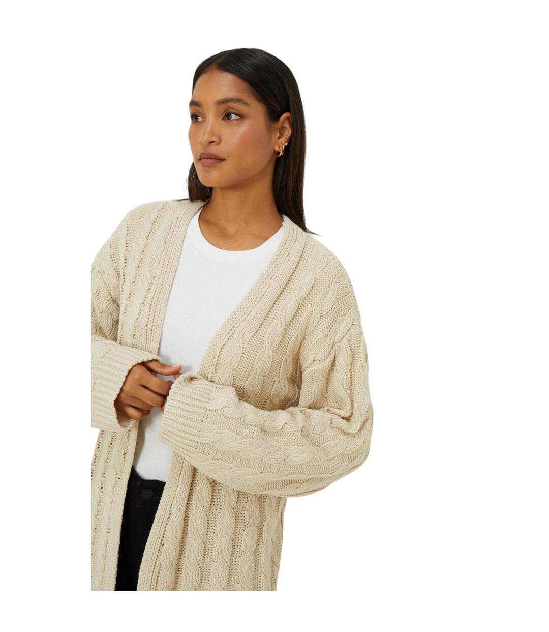 Womens/ladies cable chunky knit longline cardigan cream Dorothy Perkins