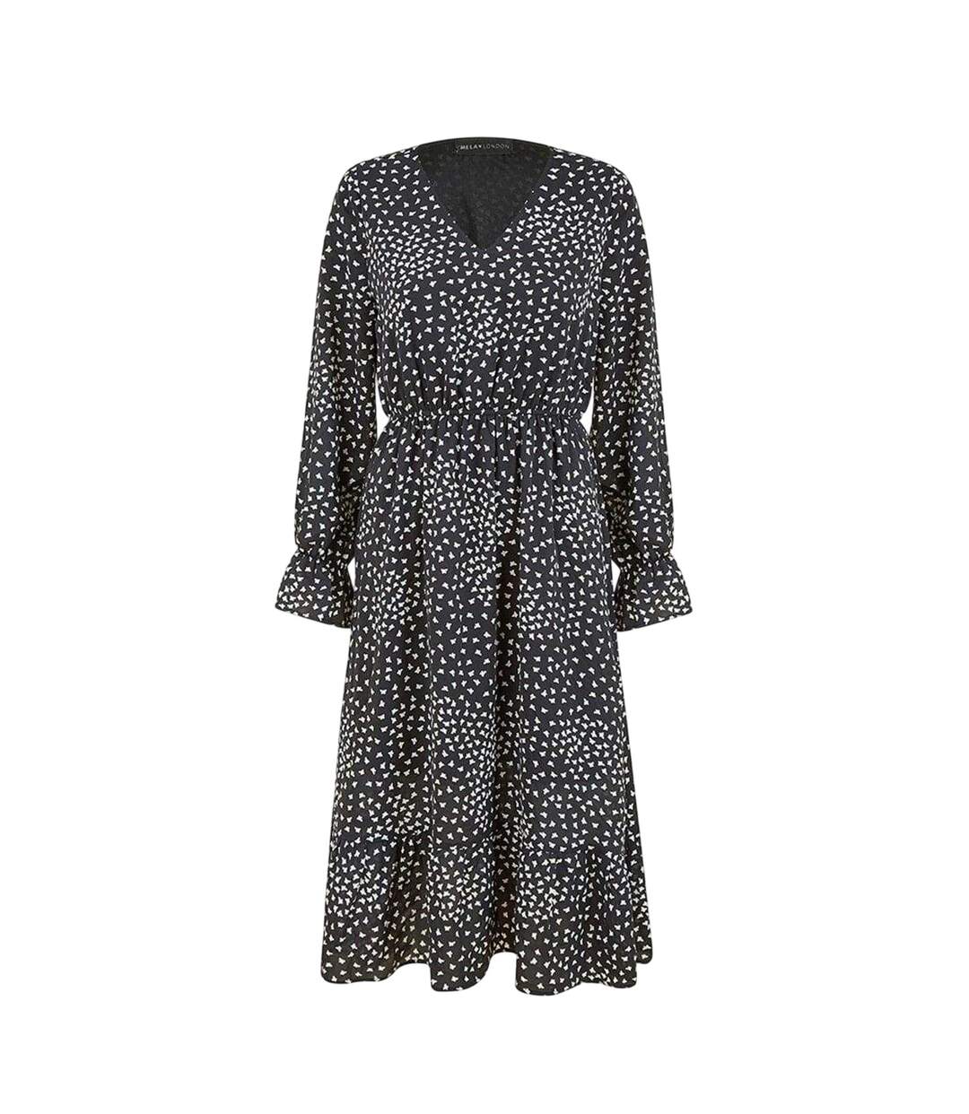 Womens/ladies Butterfly V Neck Midi Dress Black Mela London-2