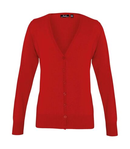 Premier Womens/Ladies Cotton Acrylic V Neck Cardigan (Red) - UTPC6852