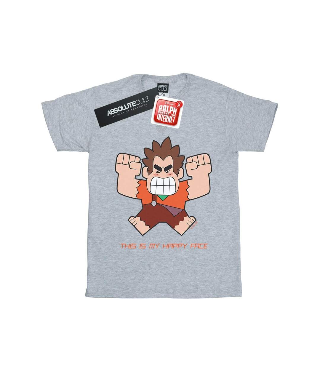 Disney Womens/Ladies Wreck It Ralph Happy Face Cotton Boyfriend T-Shirt (Gris sportif) - UTBI51662-1