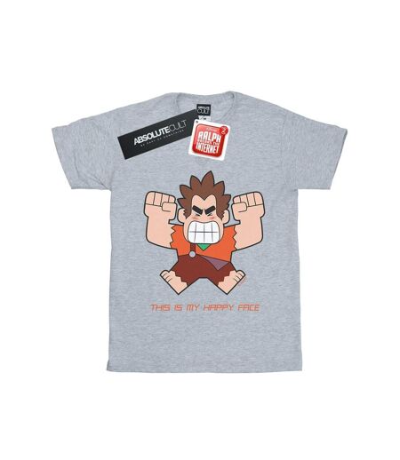 Disney Womens/Ladies Wreck It Ralph Happy Face Cotton Boyfriend T-Shirt (Gris sportif) - UTBI51662